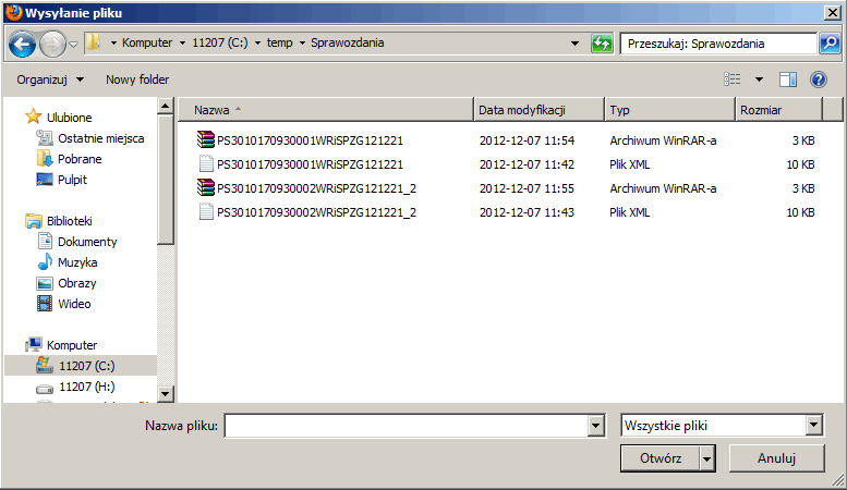 wczytanie sprawozdania