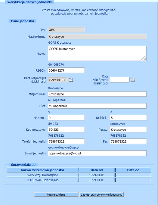 wymuszona aktualizacja danych