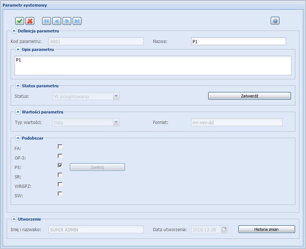 zatwierdzanie parametru