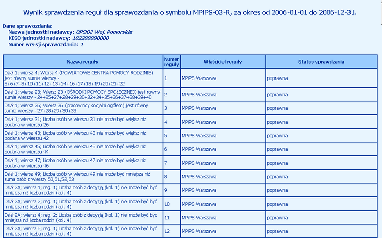 sprawdzenie poprawnosci reguly