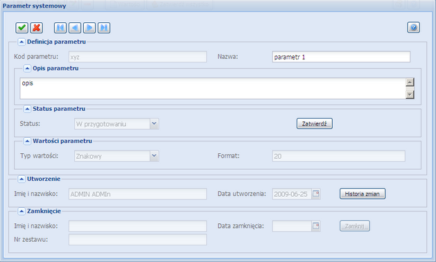 zatwierdzanie parametru